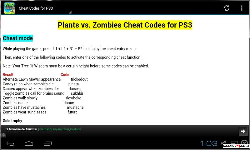 Plants vs. Zombies Cheat Codes