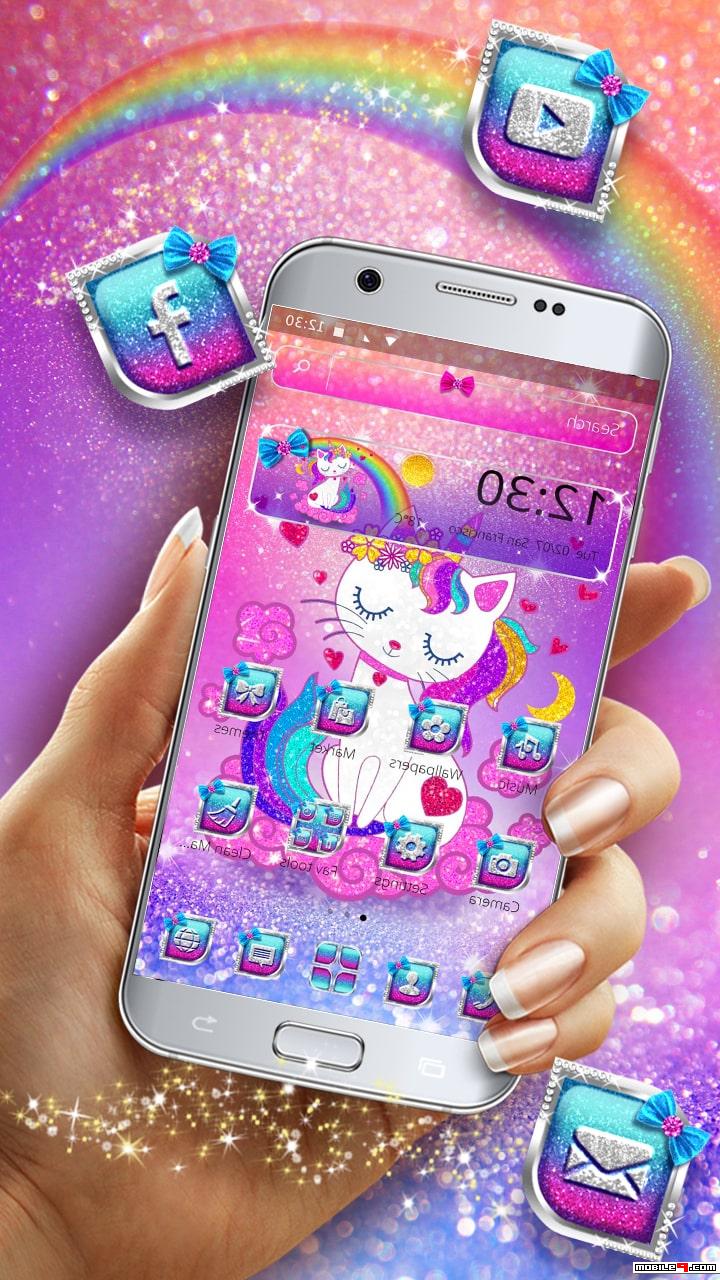 Download Pink Glitter Unicorn Kitty Launcher GO Launcher Themes ...